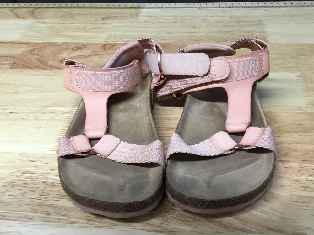 Cat & Jack Girls Strappy Sandals Size 1 Blush Peach Hook & Loop Cork Open Toe